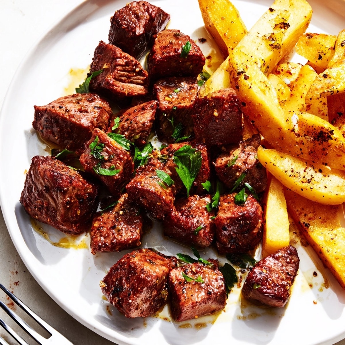 Enjoy these Blackened Cajun Steak Bites and Fries; a flavor-packed, easy weeknight meal.
