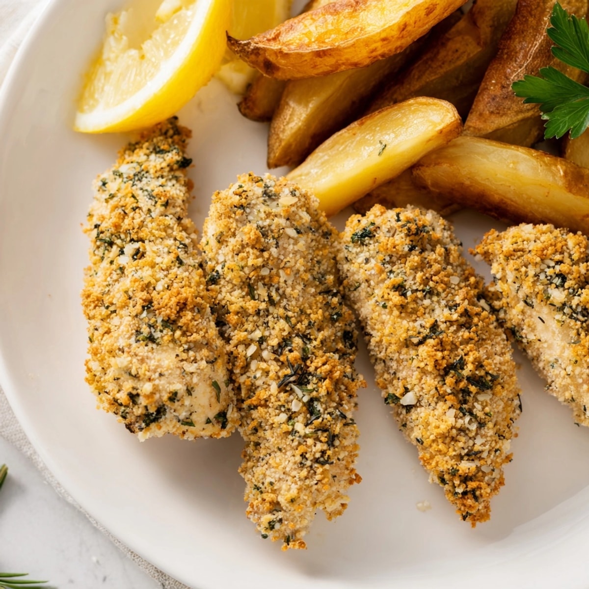 Rustic Herbed Chicken Tenders & Potato Wedges recipe: Fragrant herbs and crispy potato perfection.