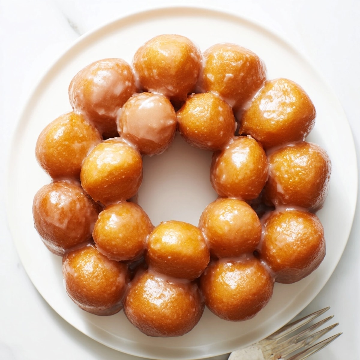Making homemade chewy mochi donuts; deep-fried rings, glazed and served for a fun dessert.
