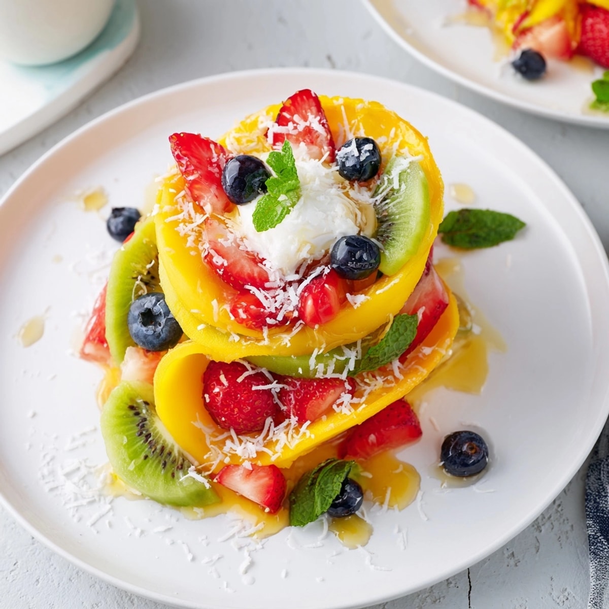 Vegan Shaved Frozen Fruit dessert: a naturally sweet blend with coconut and berries.