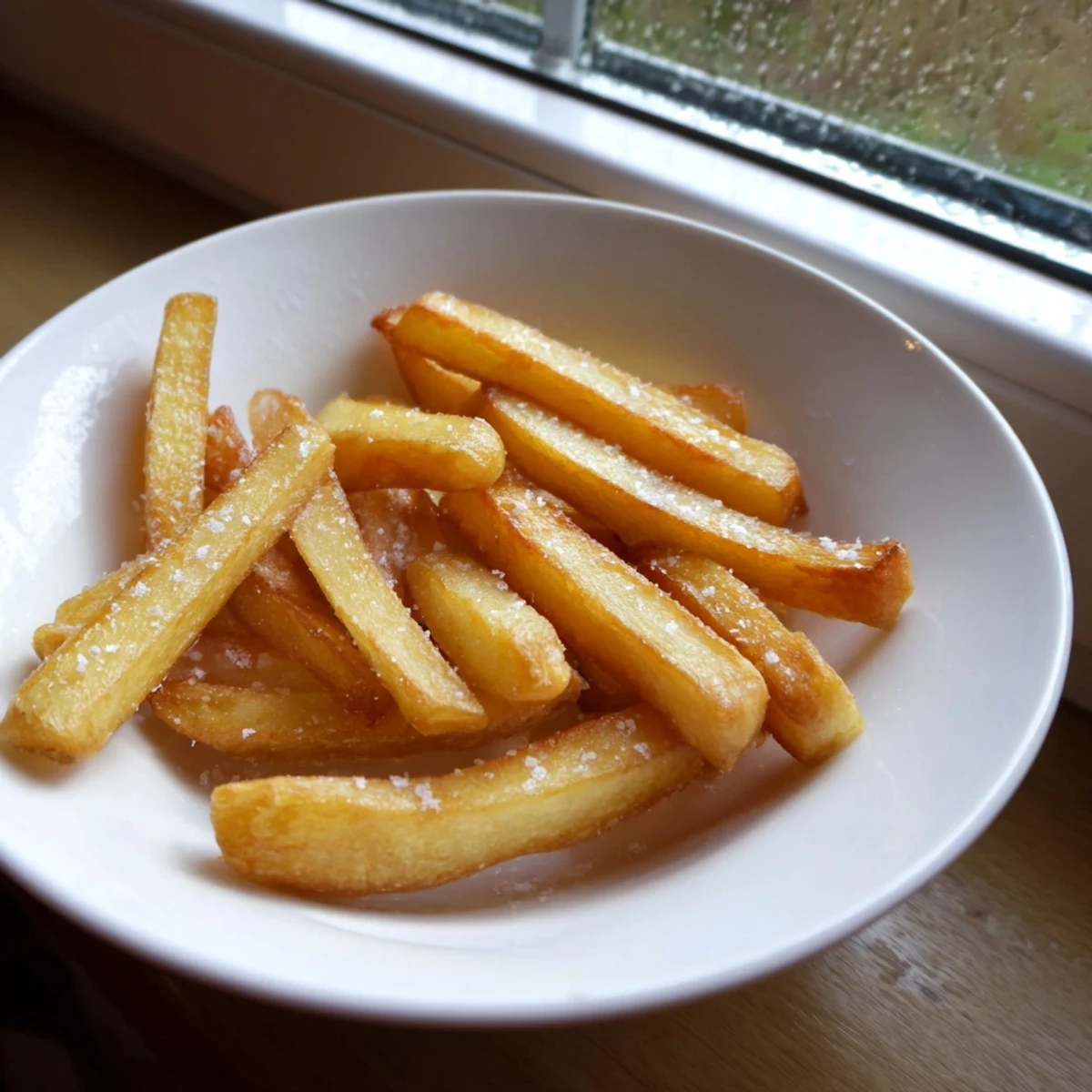 Perfectly cooked crispy fries, with a fluffy inside, ready to dip in your favorite sauce.