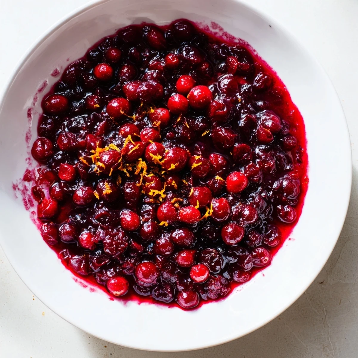 Bright red homemade cranberry sauce glistening, ready to top a Thanksgiving turkey.