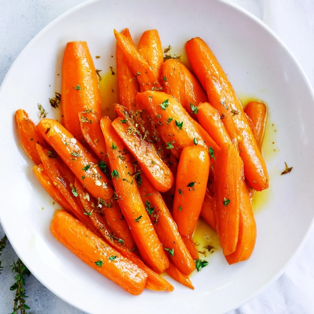 Warm, flavorful roasted carrots with honey, showcasing a touch of herbs for enhanced taste and aroma.