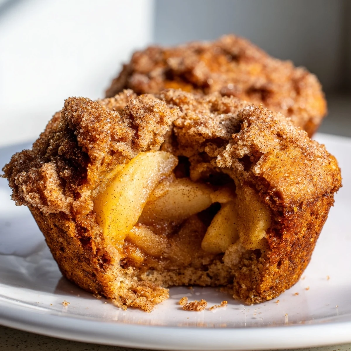 Golden-brown cinnamon apple muffins freshly baked, offering a warm spiced aroma and tempting bite.