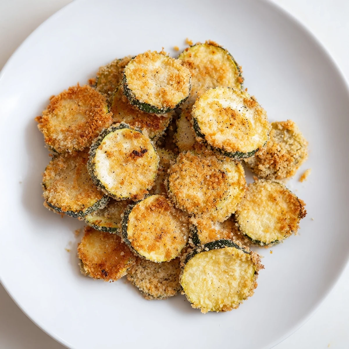 Golden-brown baked Parmesan zucchini chips, crispy and ready, perfect for a flavorful snack.