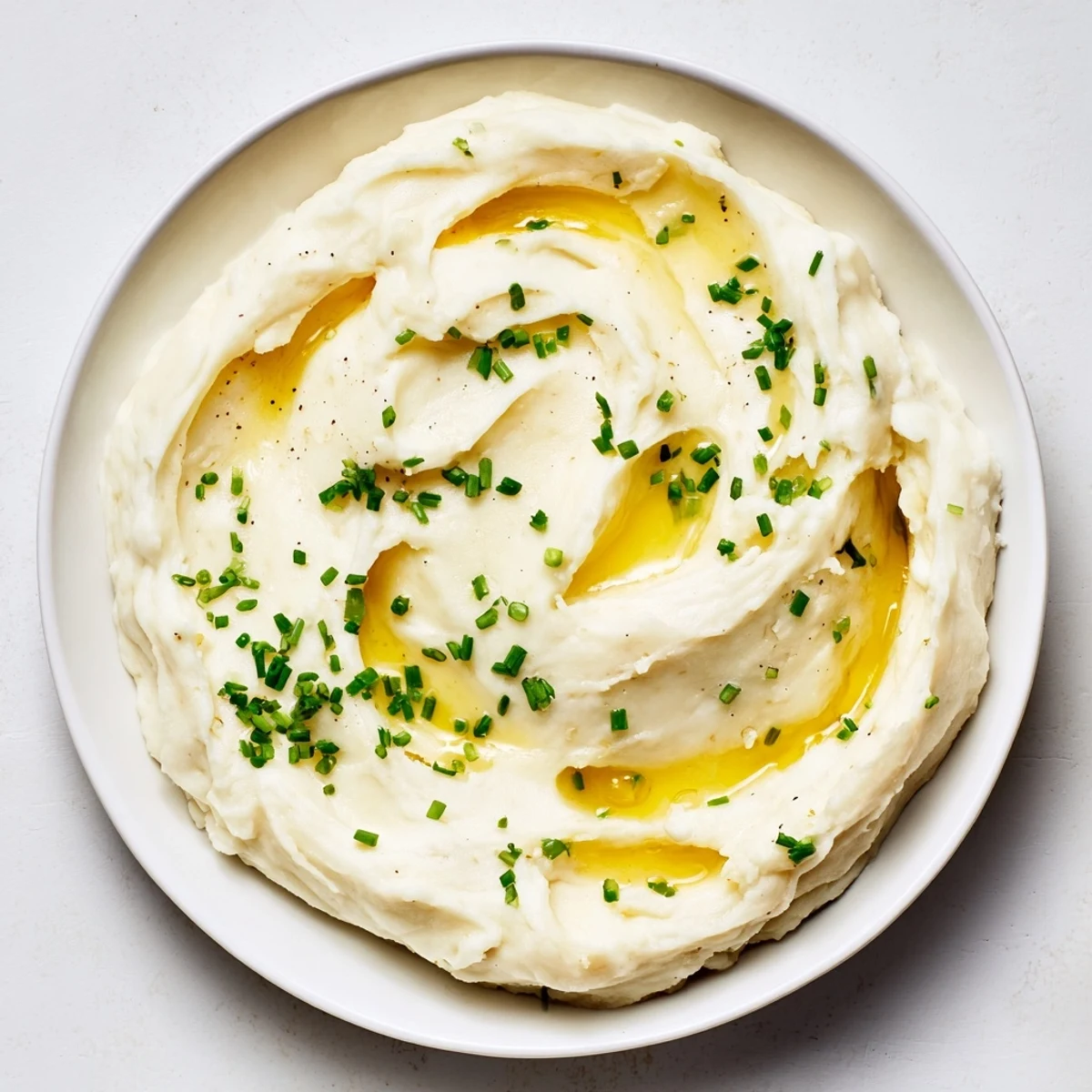 Golden-yellow Garlic Mashed Potatoes with a swirl of butter, perfect for a cozy, comforting meal.