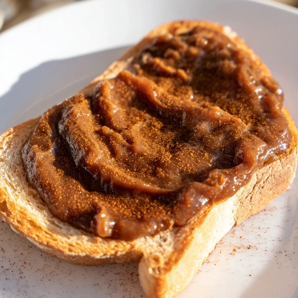 Sweet and tangy Spiced Apple Butter, a vibrant fruit spread, swirled over golden toast, a perfect snack.