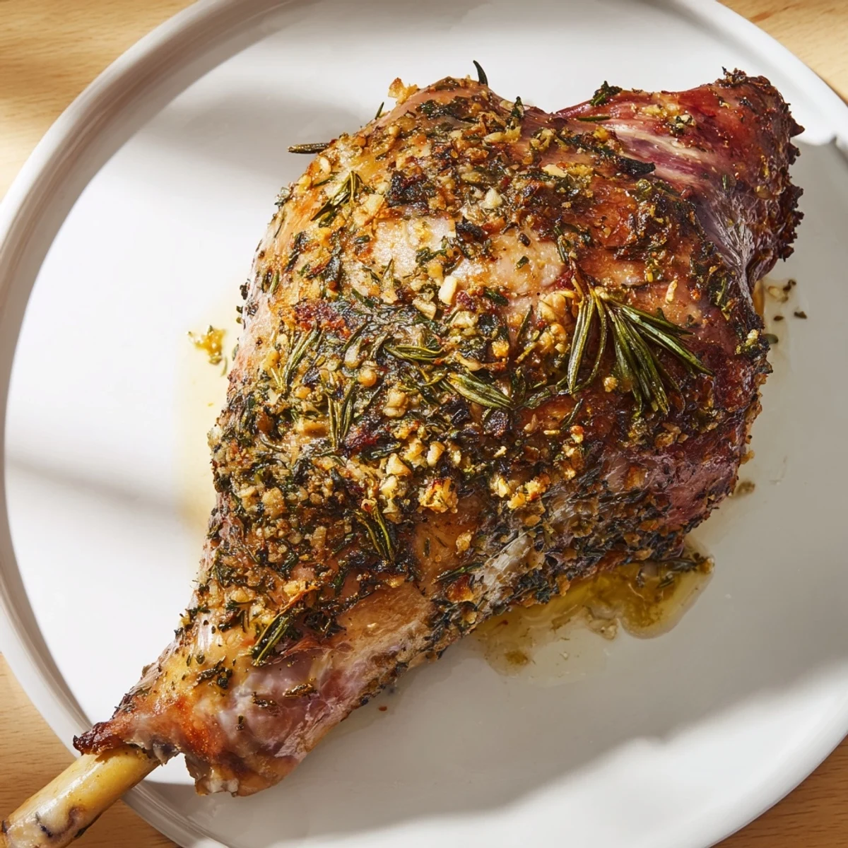 Golden, crispy-skinned roasted turkey legs, glistening with fresh herbs, ready to enjoy.