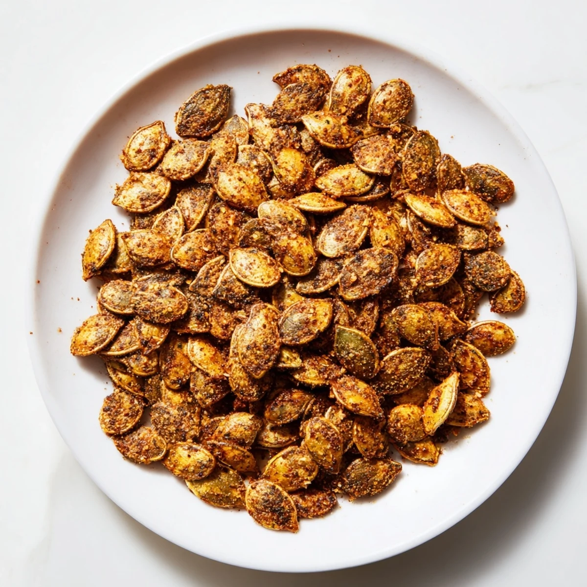 Enjoy a bowl of flavorful Spiced Roasted Pumpkin Seeds, a perfect healthy, homemade appetizer.