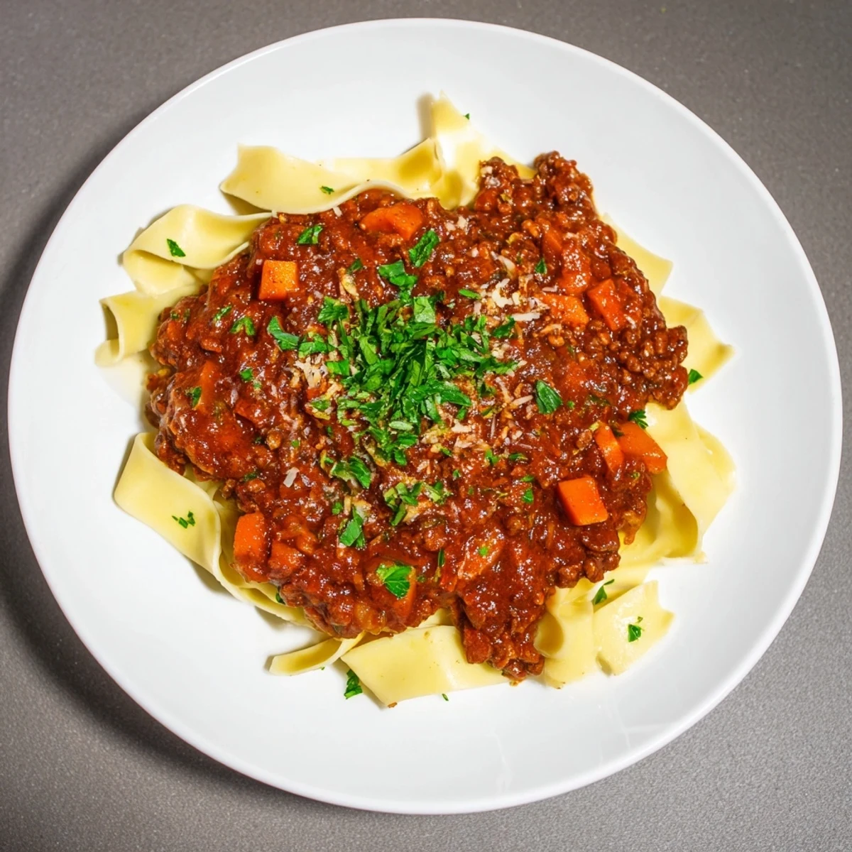 Hearty Beef Bolognese Sauce, simmering gently in a pot, promising a delicious, slow-cooked flavor.