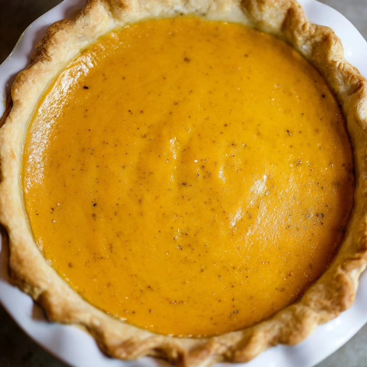 Freshly baked pumpkin pie with fluted crust, ready to enjoy for a Thanksgiving dessert.