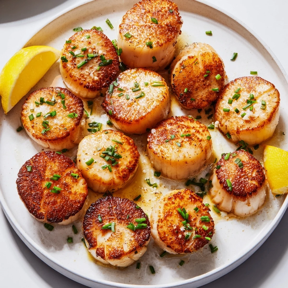 Deliciously caramelized seared scallops, cooked in butter, offer a rich flavor and a beautifully seared crust.