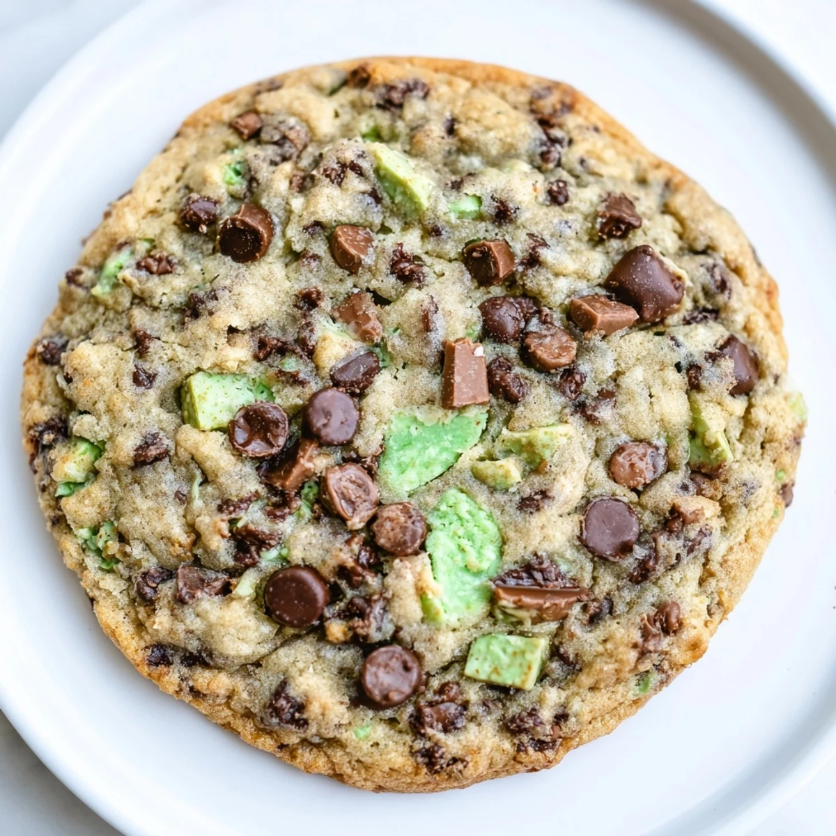 Freshly baked Mint Chocolate Chip Cookies, showcasing a perfect combination of chewy centers and crisp edges.