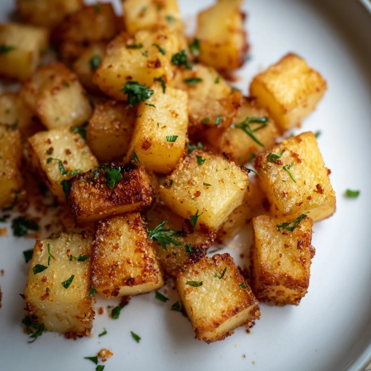 Enjoy a plate of perfectly crisp roasted potatoes, ideal as a flavorful vegetarian meal.