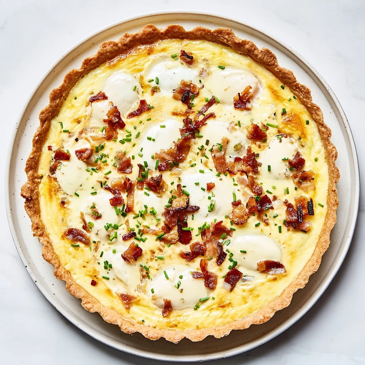 Freshly baked quiche, with a bubbly, golden top, is perfect for a satisfying brunch with friends.