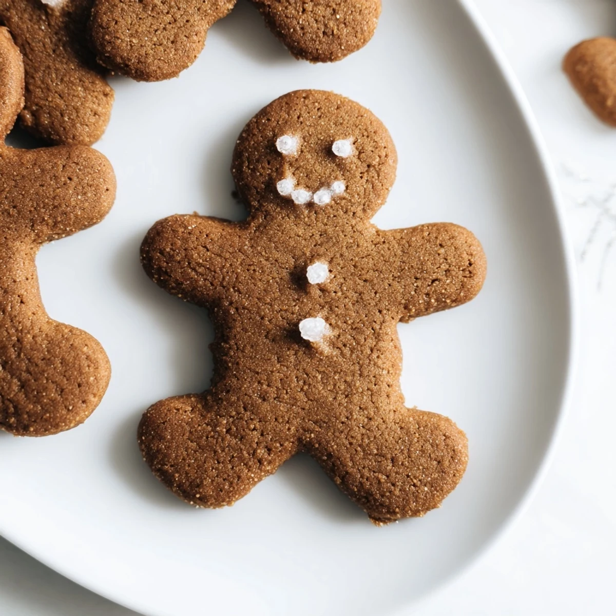 Festive, decorated gingerbread man cookies, perfectly spiced and ready for a holiday treat, with bright candies.