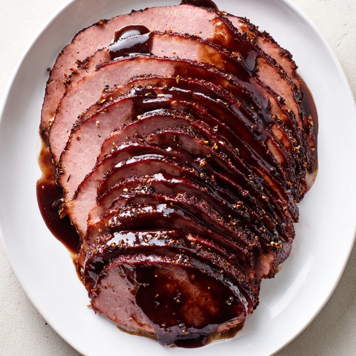 Golden-brown Glazed Gammon-Free Roast, richly coated with a sweet-savory glaze, ideal for a holiday feast.