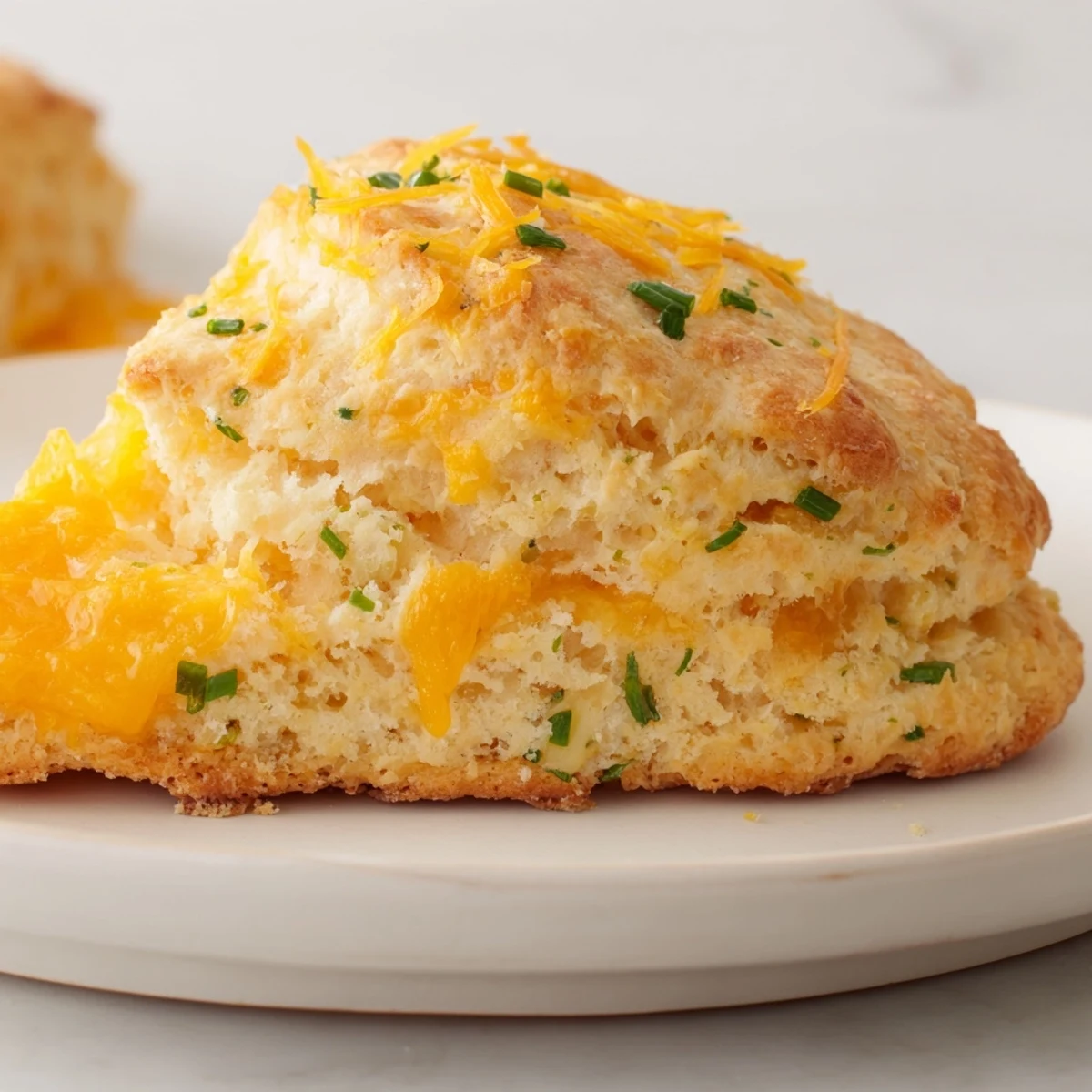 A platter of freshly baked Savory Cheese Scones, fluffy and topped with melted cheddar cheese.