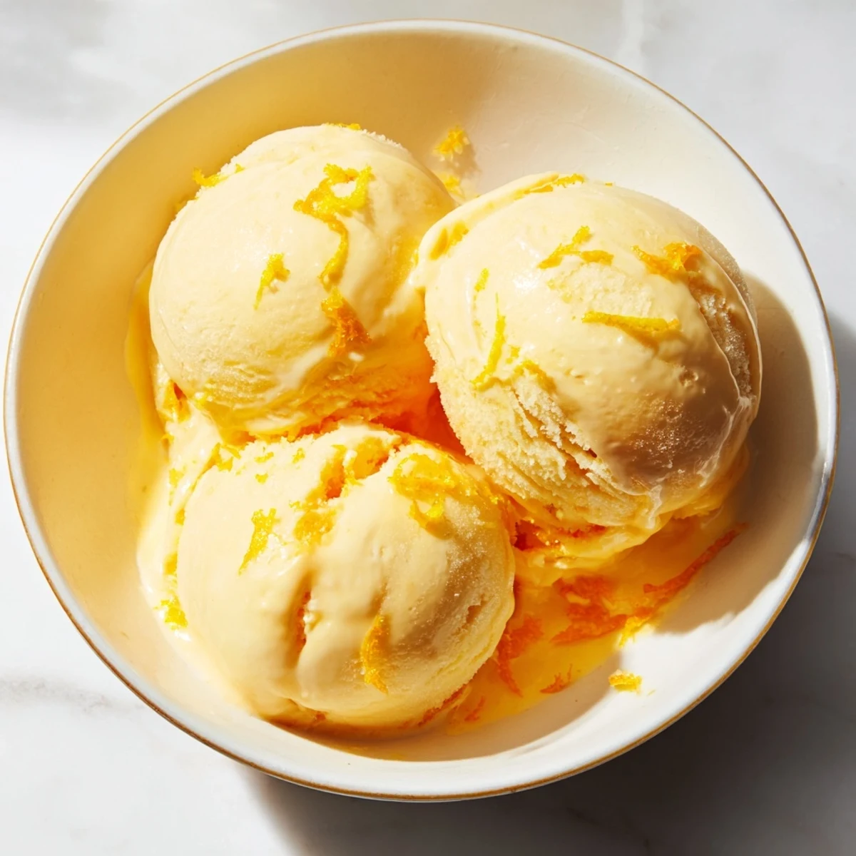 A close-up of this tangy, delicious Citrus Sorbet, perfect as a light palate cleanser after dinner.