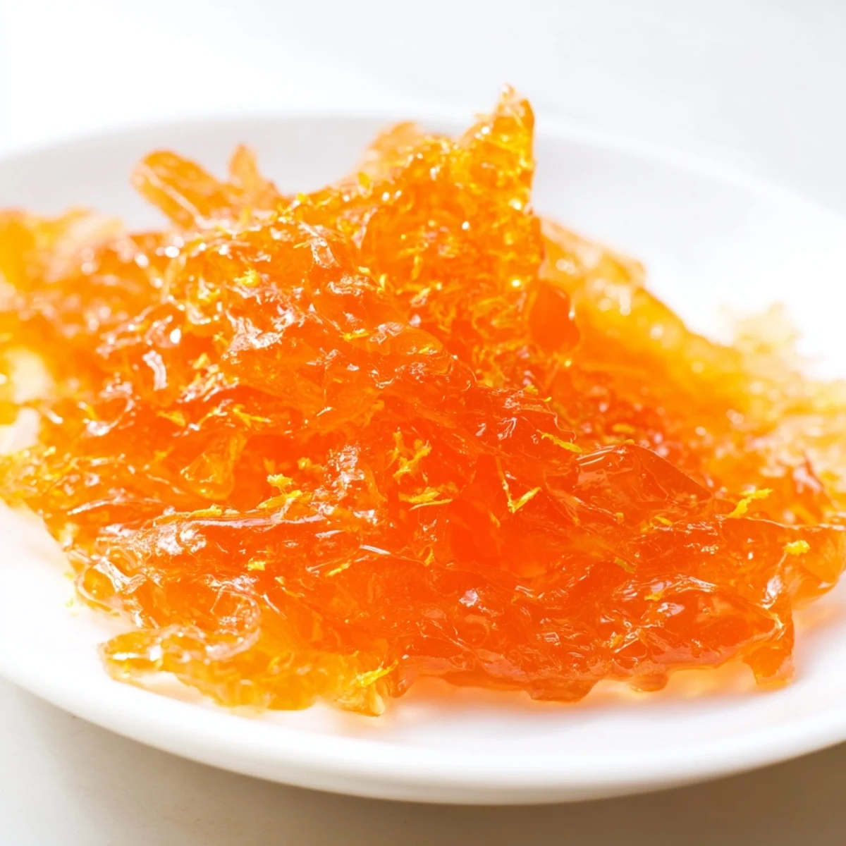 A jar of homemade zesty orange jelly, glistening and ready to spread on toast.