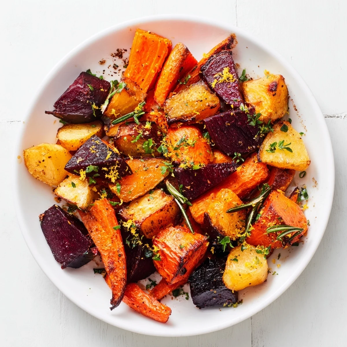 Hearty Roasted Root Vegetable Medley, a comforting vegetarian dish bursting with earthy flavors.
