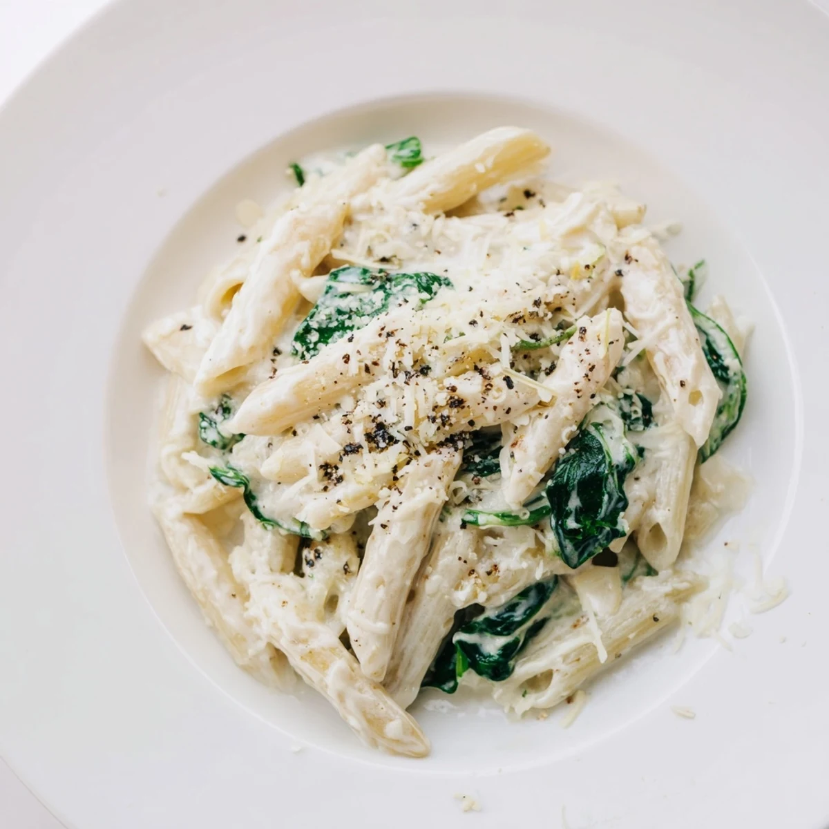 Creamy Spinach Pasta with Garlic, a comforting bowl of pasta swimming in a rich, velvety sauce.