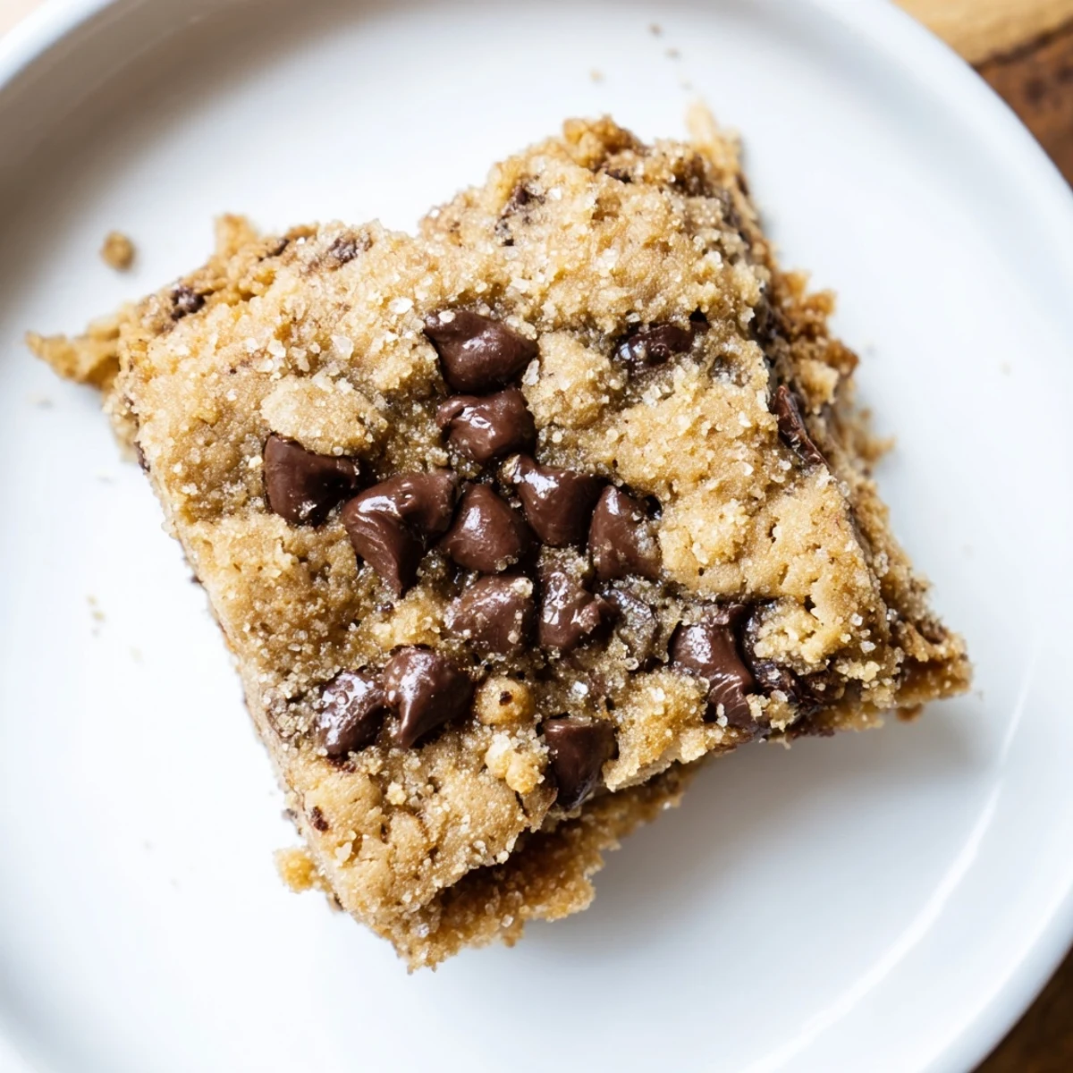 Golden-brown chocolate chip cookie bars with a gooey, melty center, ready to slice and enjoy.