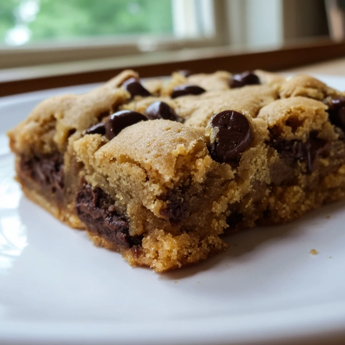 A close-up of delicious chocolate chip cookie bars offering a delightful texture and sweet aroma.
