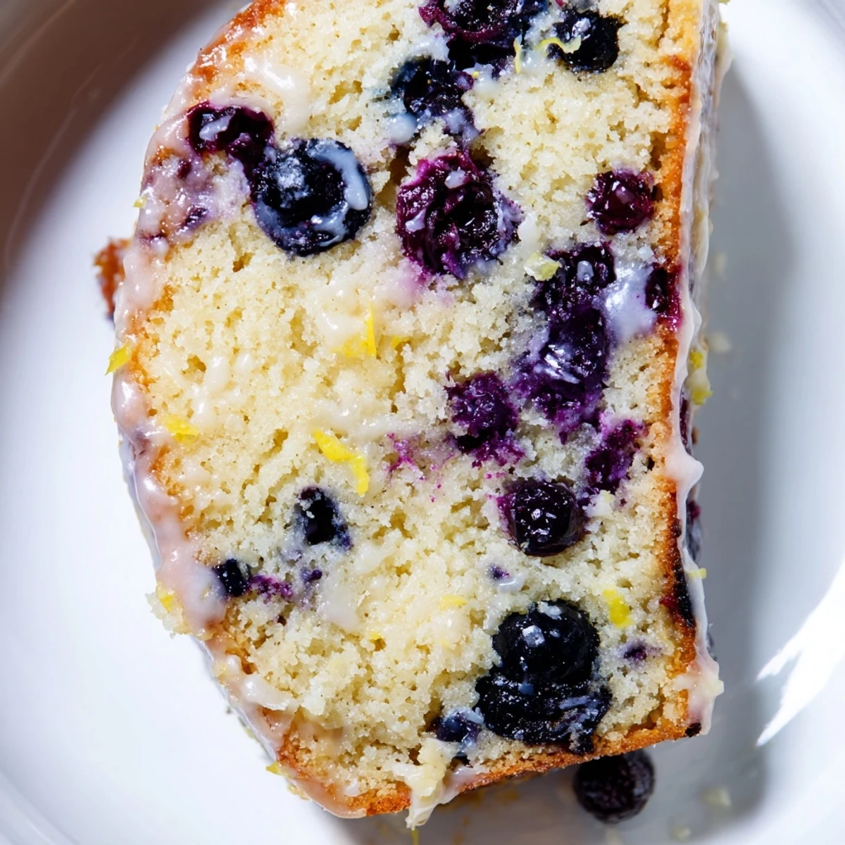 Freshly baked Lemon Blueberry Cake drizzled with sweet lemon glaze and topped with whole blueberries.