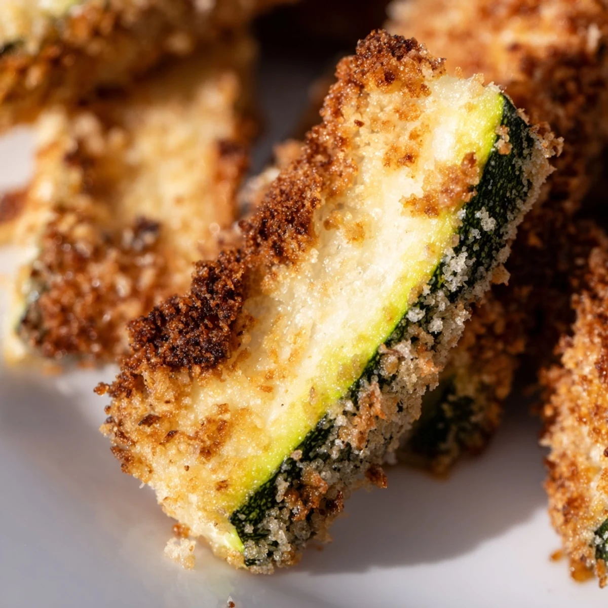 Crispy Zucchini Fries arranged on a platter, golden-brown and ready to dip into creamy ranch or marinara.