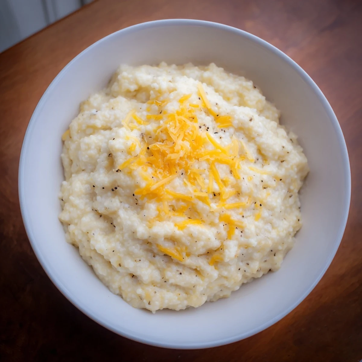Creamy Southern Cheesy Grits bubbling in a saucepan, steam rising from the rich, melted cheddar mixture.
