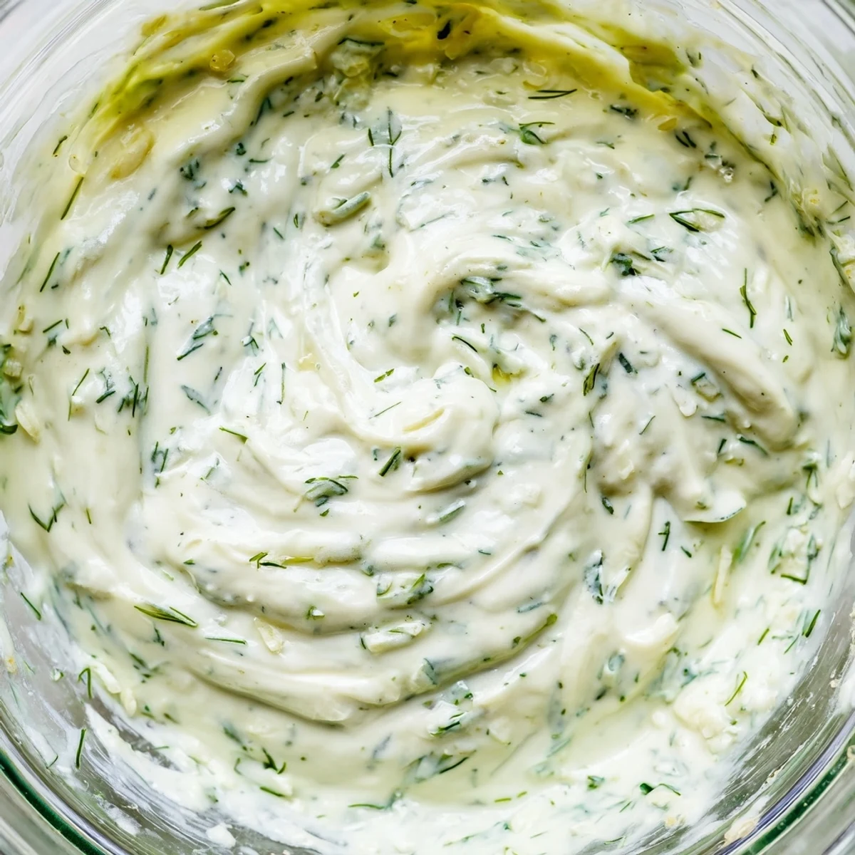 Fresh Creamy Herb Salad Dressing drizzled over a vibrant green salad with cherry tomatoes and cucumbers for a tangy, velvety finish.  