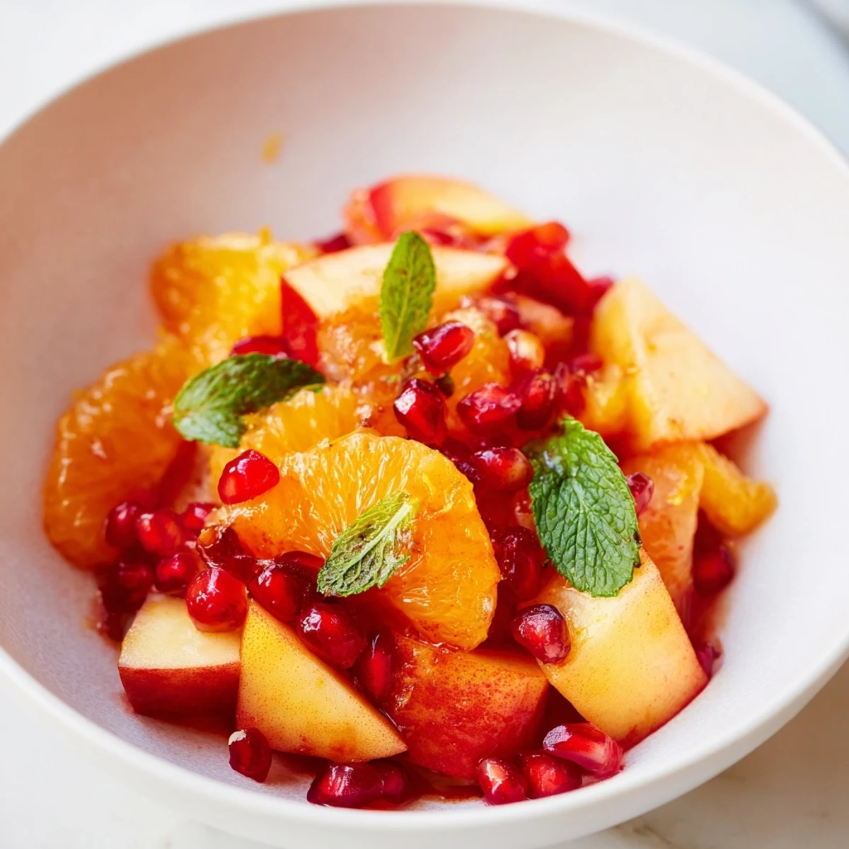Vibrant segments of oranges, clementines, and grapefruit glisten in a bowl, tossed with pomegranate seeds, diced pear, and apples for this refreshing Winter Fruit Salad with Citrus.