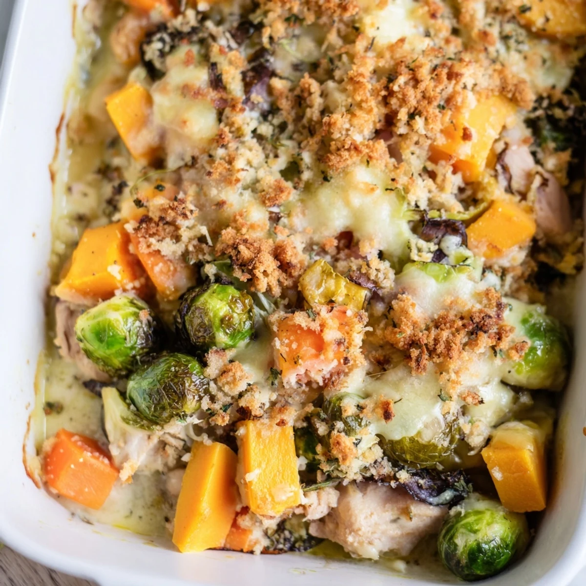 A comforting Winter Dish Casserole Bake on a rustic table, steaming and garnished with fresh herbs for a cozy family dinner.