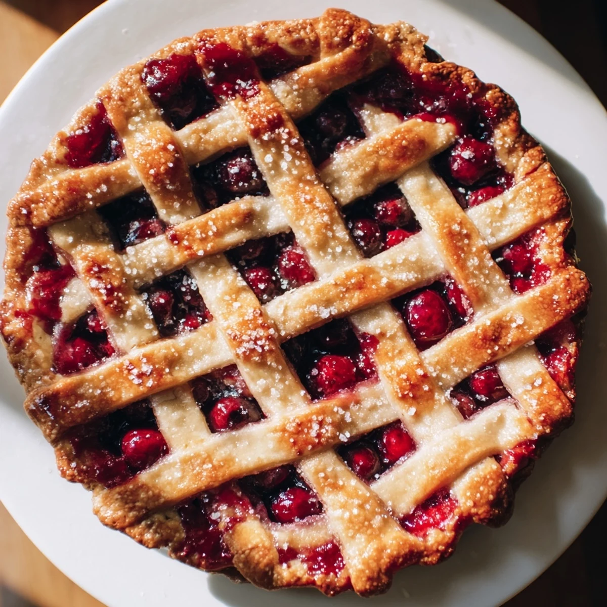 Sliced wedge of Sweetheart Cherry Pie served on a vintage plate with a dollop of vanilla ice cream. 