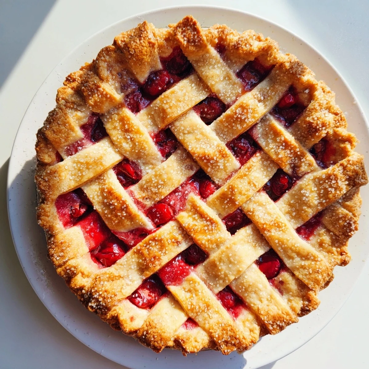 Hand-cut lattice top and heart decorations on a Sweetheart Cherry Pie cooling on a wire rack.
