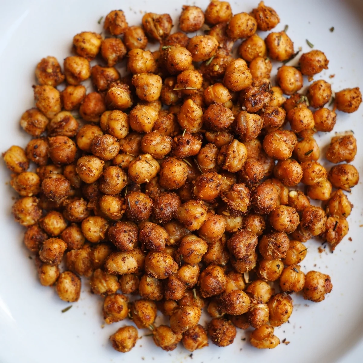 Golden, crispy Cajun Spiced Roasted Chickpeas piled high on a rustic plate, ready to snack.
