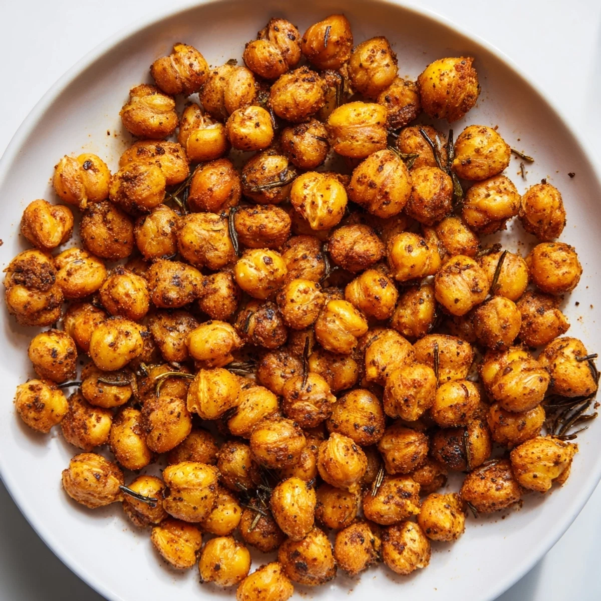 Freshly baked Cajun Spiced Roasted Chickpeas on a baking sheet with paprika spices nearby.
