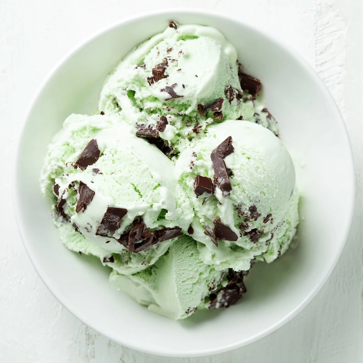 A close-up of St. Patricks Day Mint Chocolate Chip Ice Cream in a waffle cone, ready for a festive St. Patrick’s Day celebration. 