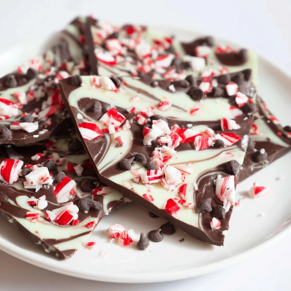 Easy homemade Mint Chocolate Bark with White Chocolate Swirl, ready to serve alongside steaming mugs of hot cocoa.