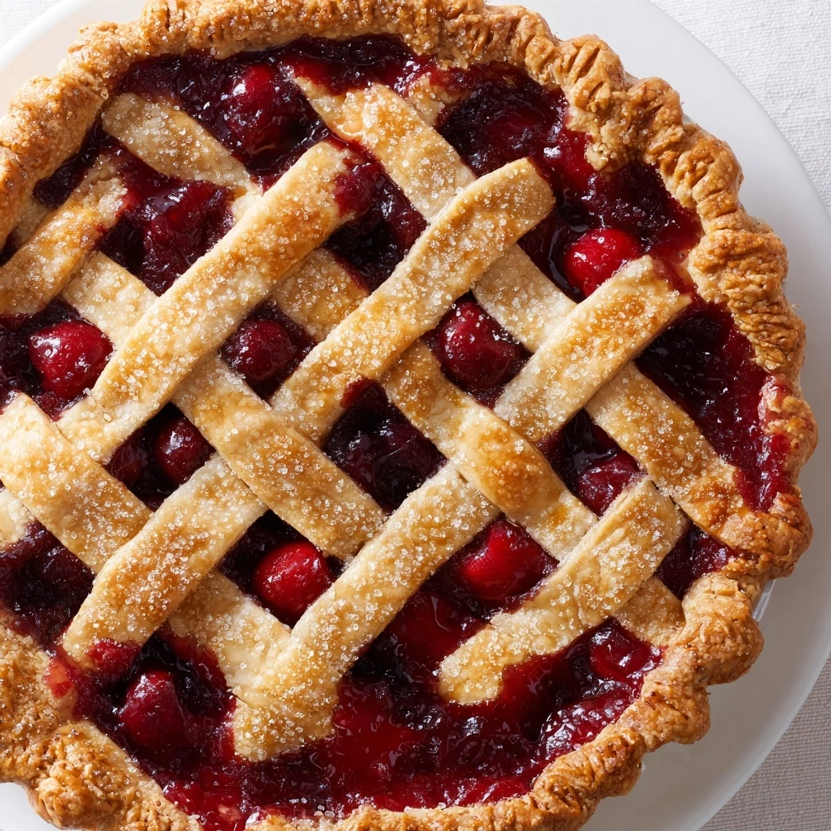 Cherry pie with lattice top on a cooling rack, perfect for summer gatherings.