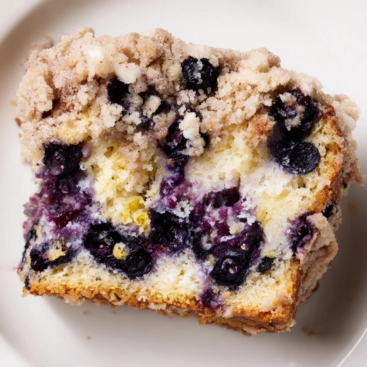 Freshly baked Lemon Blueberry Coffee Cake with lemon glaze, served warm alongside coffee on a rustic table.