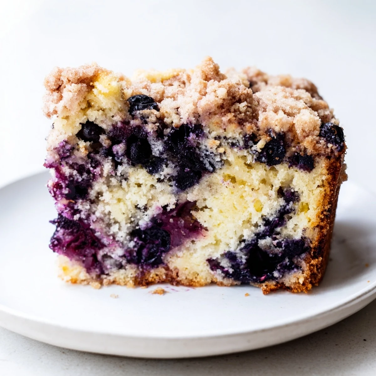 In a baking pan, Lemon Blueberry Coffee Cake features moist crumb, juicy berries, and a crunchy cinnamon streusel.