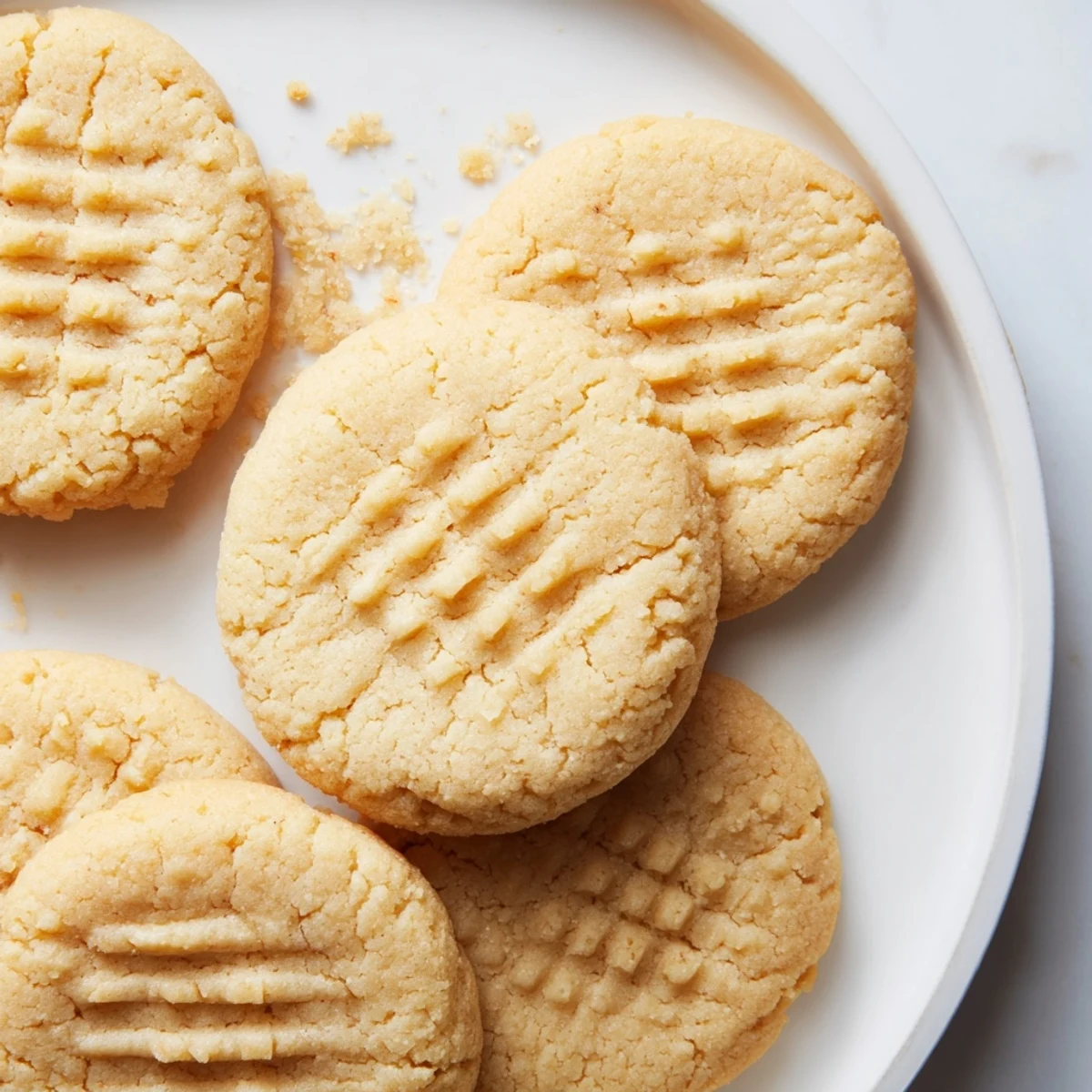 A plate of tender Keto Butter Cookies served with a cup of tea, showcasing their melt-in-your-mouth texture.