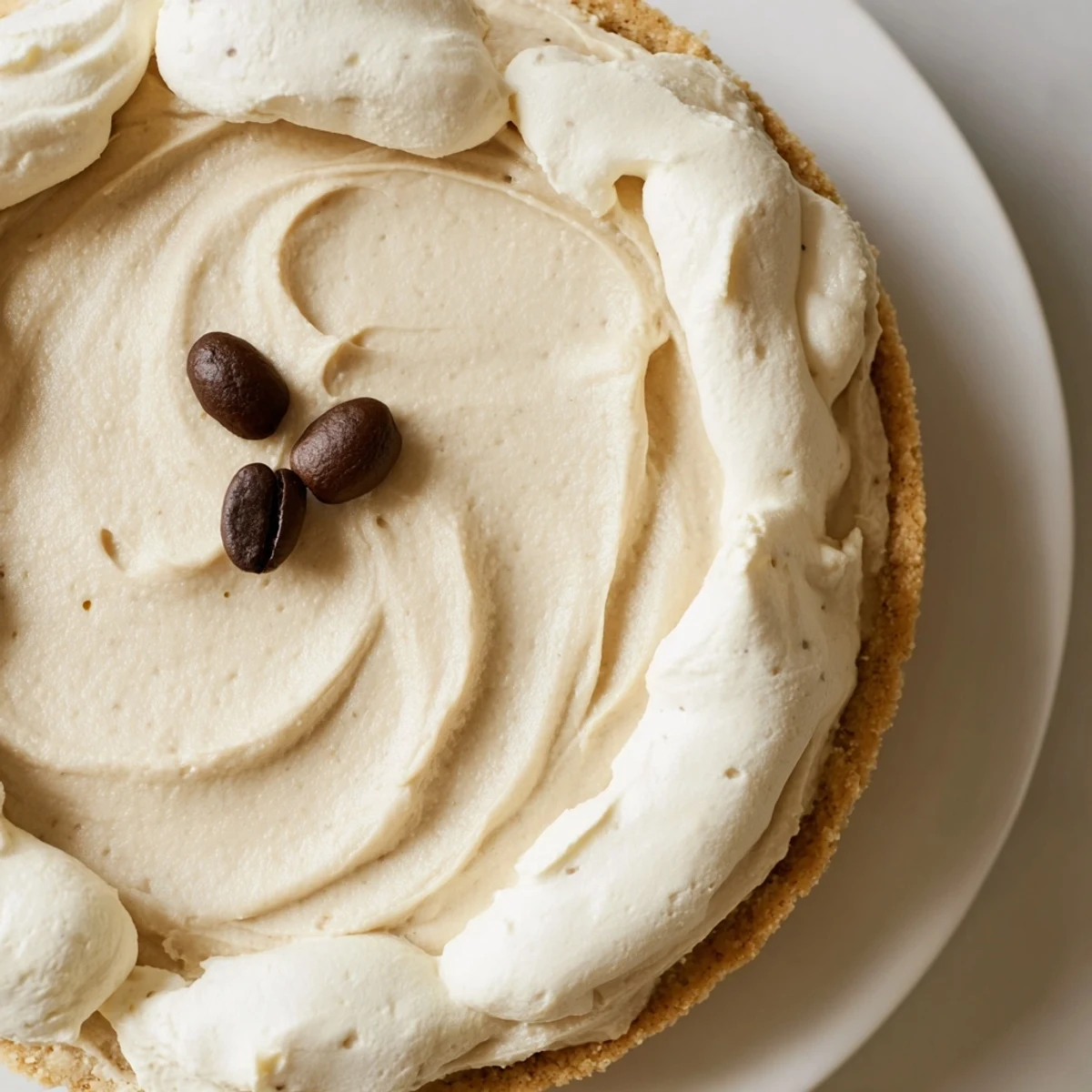 Keto cold brew coffee pie with glossy whipped topping, ready to serve and perfect for a low-carb dessert craving.