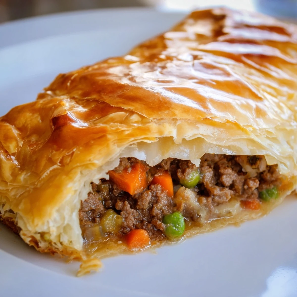 Flaky, golden Savory Beef Meat Pies filled with seasoned ground beef and tender vegetables, ready to serve.