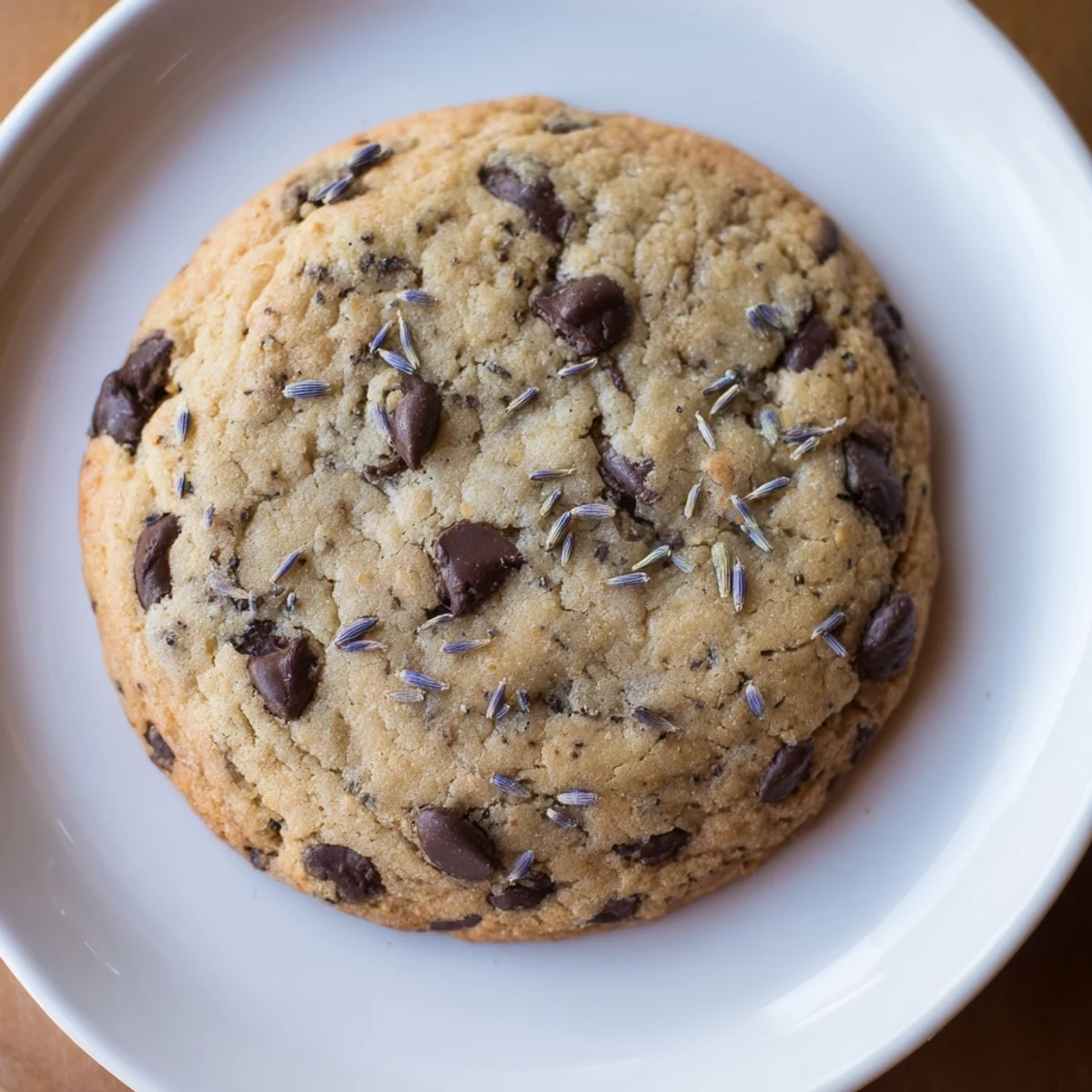 Freshly baked lavender chocolate chip cookies arranged neatly on a wire cooling rack.