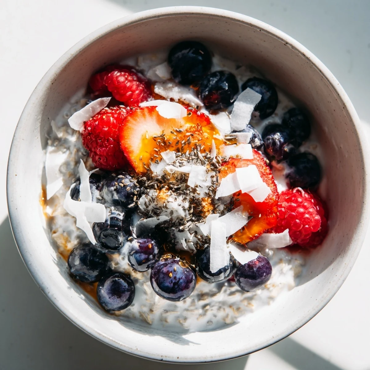 Steam rises from a warm bowl of Tasty Coconut Cream Oats, highlighting the creamy texture.