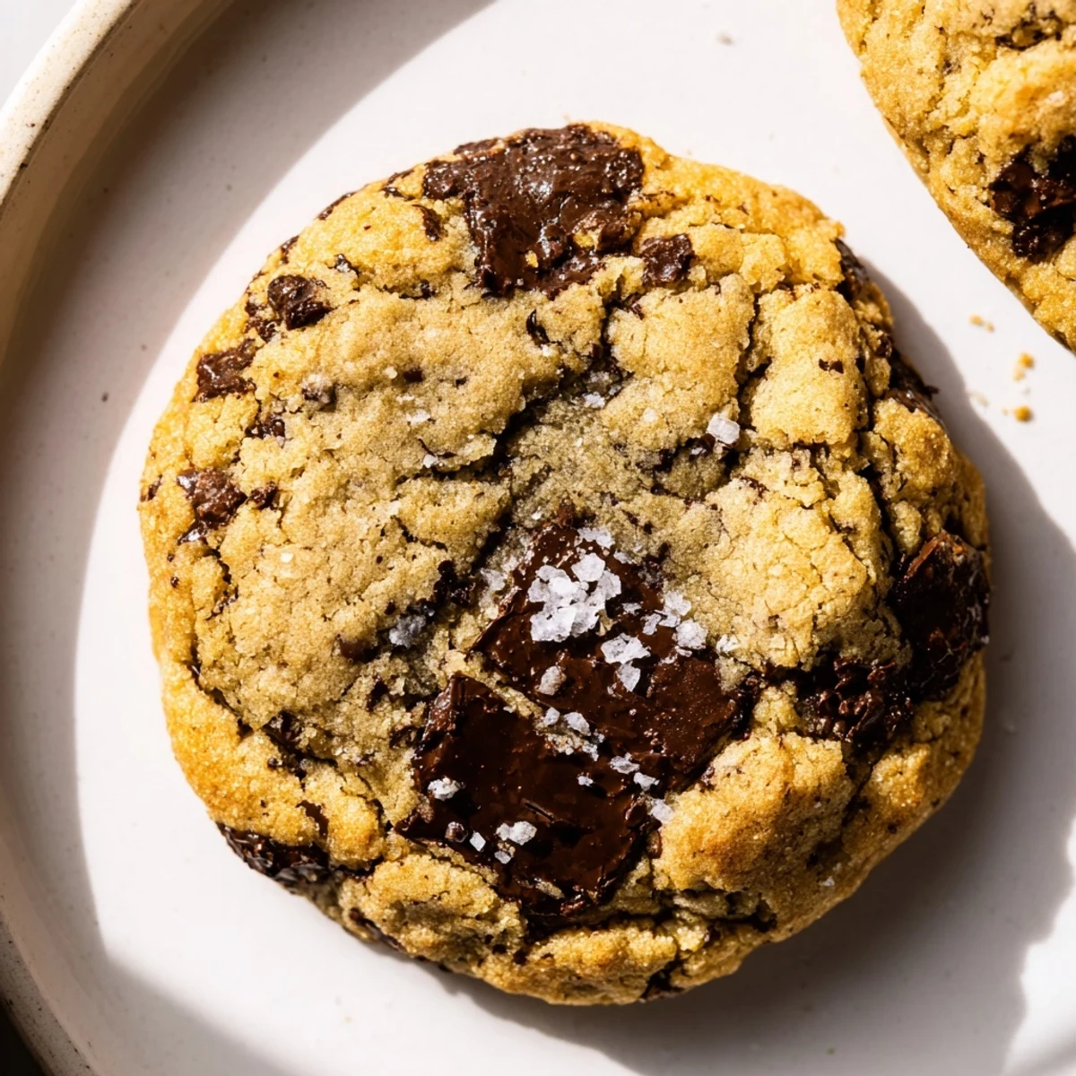 Freshly baked Miso Chocolate Chip Cookies on a cooling rack, showing golden edges and melty chocolate chips.