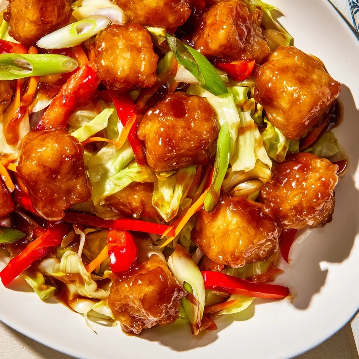 Crispy tofu cubes and bright shredded cabbage in a savory garlic-ginger sauce, served as a healthy weeknight main dish.